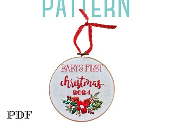 Make your own Christmas Ornament! Baby First Christmas Embroidery Pattern,2025 Christmas Ornament DIGITAL Pattern,Download PDF,DIY Ornament