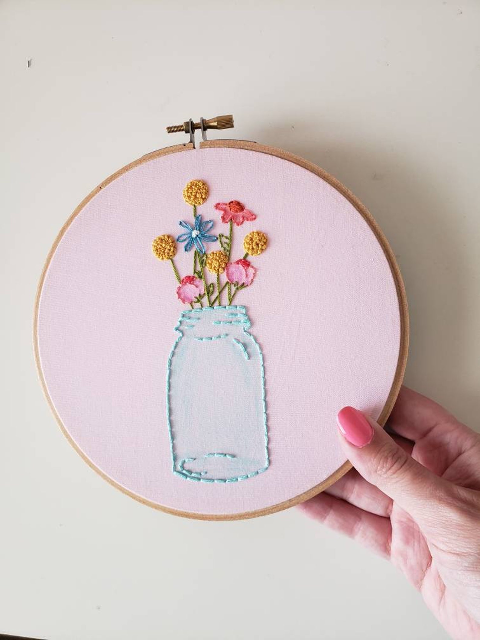 Mason Jar Embroidery Hoop Artmason Jar Decorembroidery Etsy