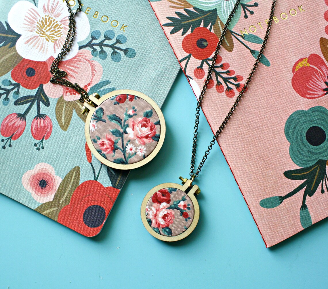 Floral Embroidery Hoop Necklace Handmade Necklace Flower Etsy