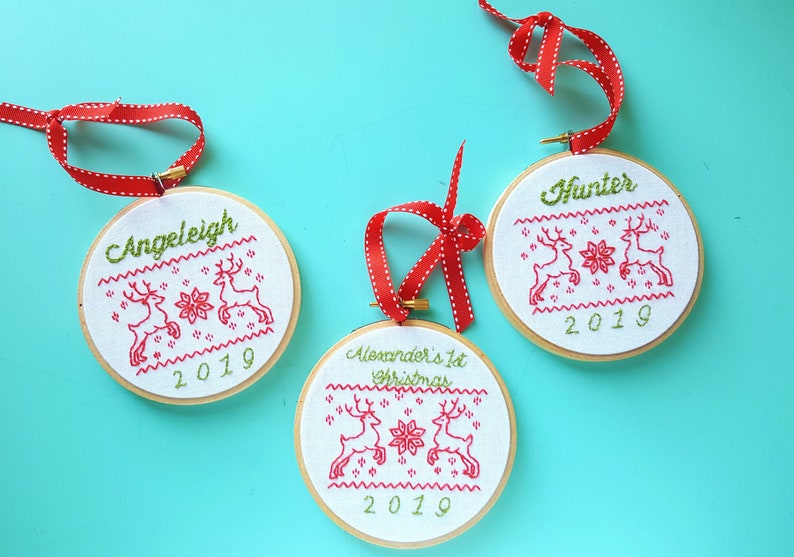 Embroidered Name Christmas Ornament,Baby's First Christmas,Customized 2023 Christmas Tree Ornament,Embroidery Hoop Ornament,Christmas Gift image 5