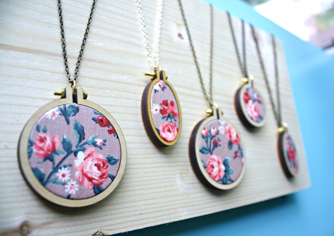 Floral Embroidery Hoop Necklace Handmade Necklace Flower Etsy