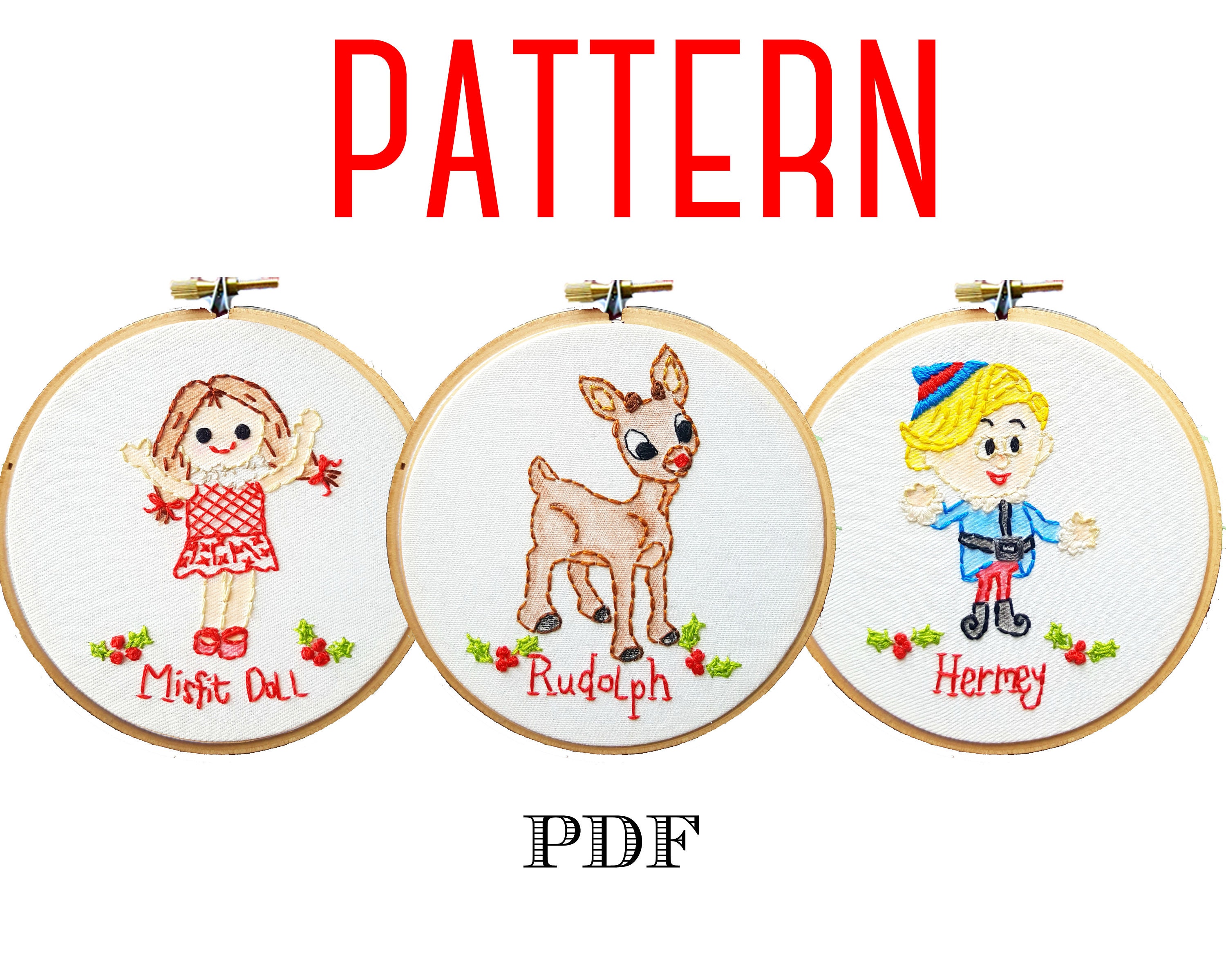 Rudolph Christmas Embroidery Pattern 3 Patterns in One Etsy