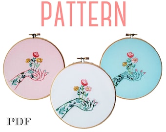 Mother Nature Hands Embroidery Pattern,Floral Embroidery Design, Spring Decor,Gift for Gardeners,Hand Embroidery,Printable Sewing Pattern