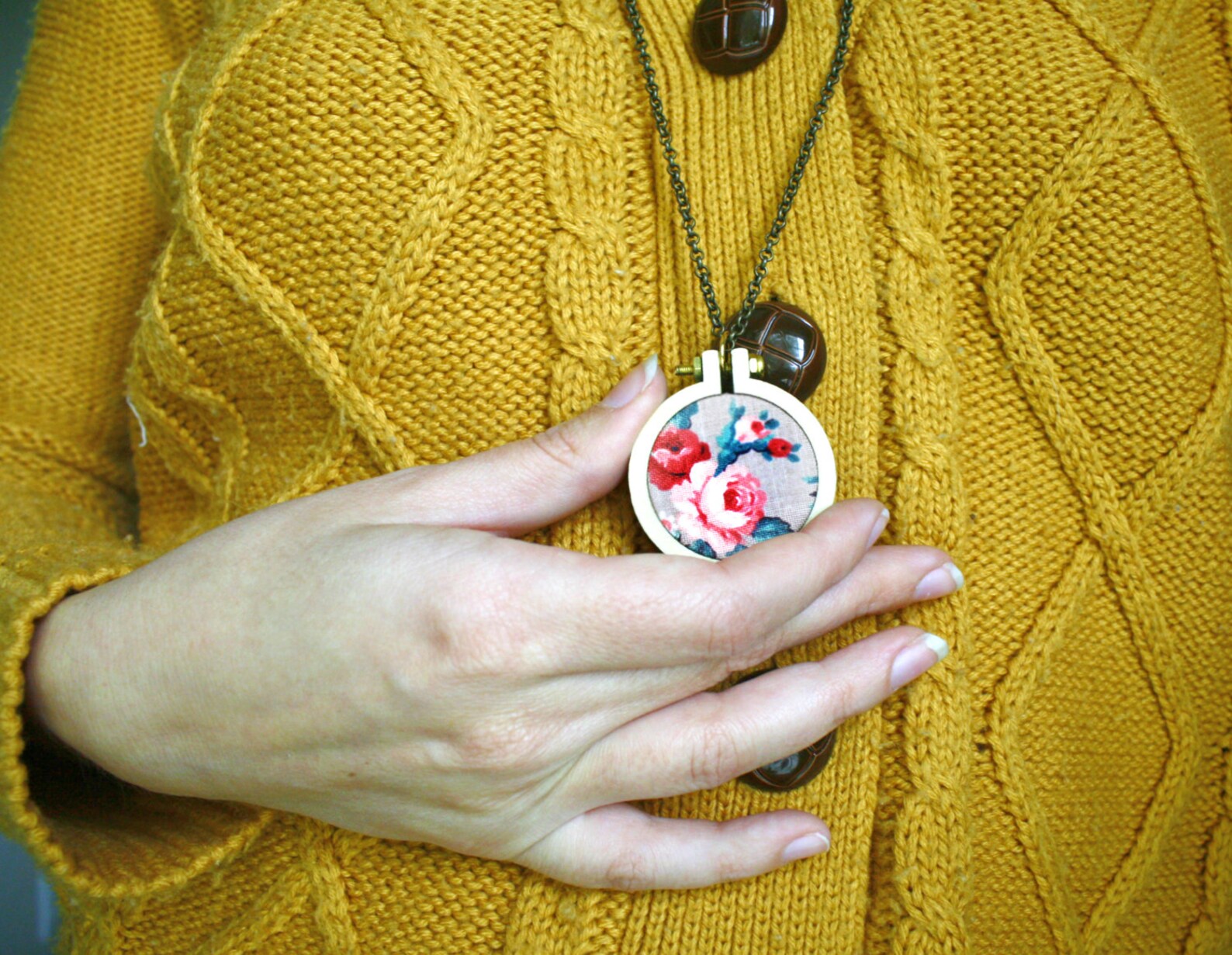 Floral Embroidery Hoop Necklace Handmade Necklace Flower Etsy