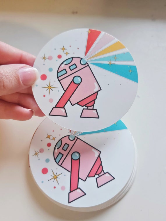 R2D2 Rainbow Colorful Sticker, Droid Sticker, Star Wars Inspired, Handmade Sticker