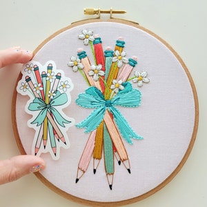 You've Got Mail Bouquet of Freshly Sharpened Pencils, Digital PDF Embroidery Pattern, Instant Download,Printable Pattern, DIY Hoop Art image 2
