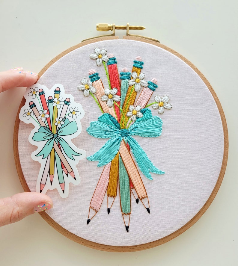 You've Got Mail Bouquet of Freshly Sharpened Pencils, Digital PDF Embroidery Pattern, Instant Download,Printable Pattern, DIY Hoop Art image 2