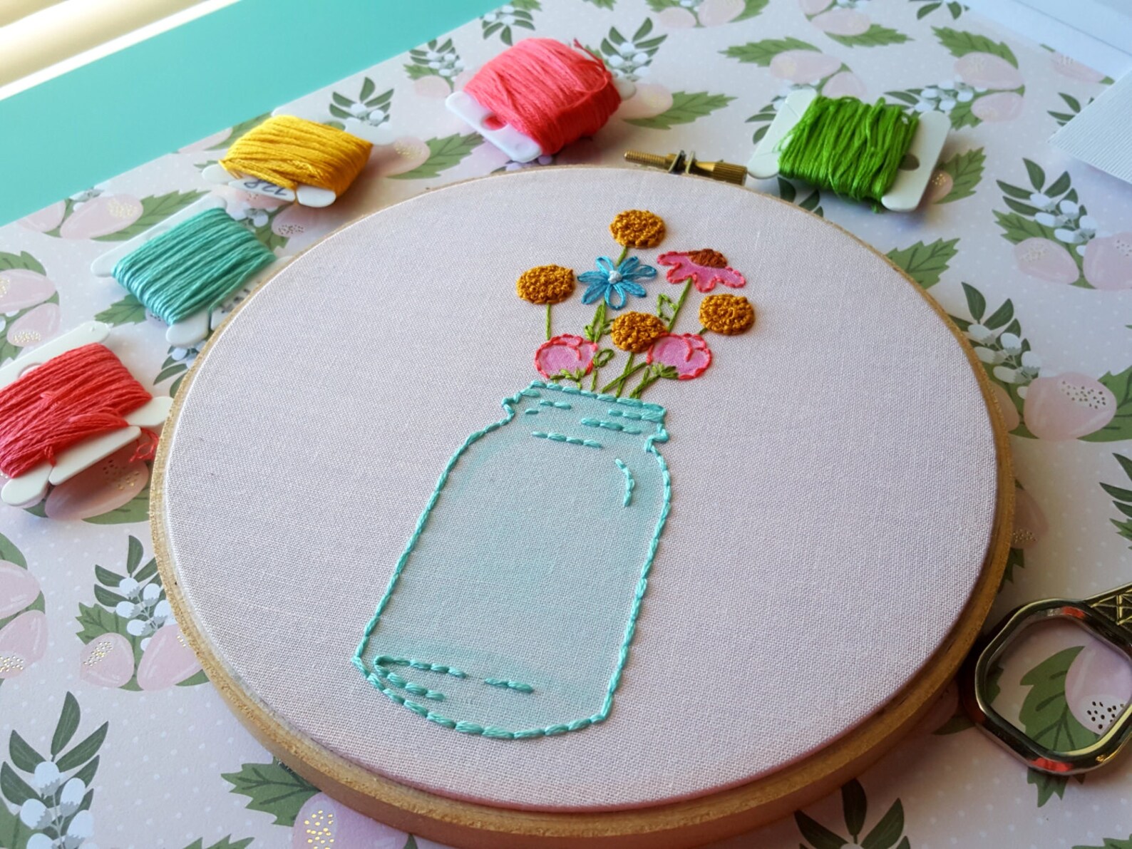 Mason Jar Embroidery Patternbeginner Embroidery Kitinstant Etsy