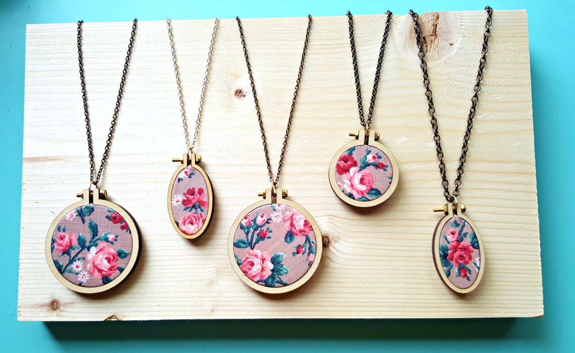 Floral Embroidery Hoop Necklace Handmade Necklace Flower Etsy