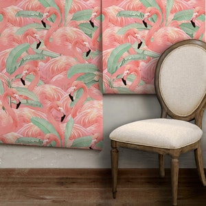 Tropical Flamingo Repositionable • Peel 'n Stick or Traditional Wallpaper • Free Custom Colors • Vinyl-Free •  Non-toxic