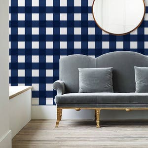 Small Buffalo Check (4 inch)  // Bright Navy Removable Peel 'n Stick Wallpaper • Vinyl-Free •  Non-toxic