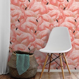 Coral Flamingo Repositionable Peel 'n Stick Wallpaper // Custom Colors! • Vinyl-Free •  Non-toxic