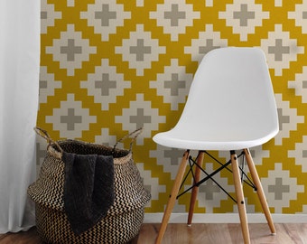 Southwest / Gold and Gray • Easy to Apply Removable Peel 'n Stick Wallpaper • Vinyl-Free •  Non-toxic