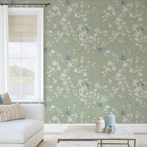 Chaumont | Misty Green | Peel 'n Stick or PrePasted Wallpaper | Vinyl-Free | Non-toxic