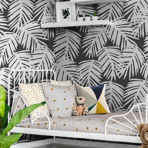 Palm Leaves | Charcoal | Peel 'n Stick  or Traditional Wallpaper | Custom Colors | Made in the • Vinyl-Free •  Non-toxic