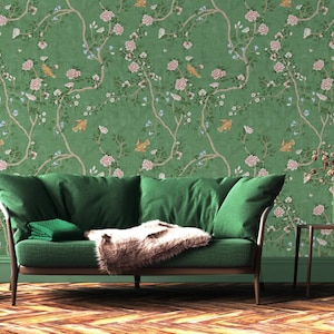 Chaumont | Emerald | Peel &#39;n Stick or PrePasted Wallpaper | Vinyl-Free | Non-toxic