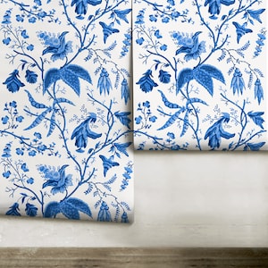 Chinoise Blue Peel 'n Stick or Traditional Wallpaper Custom Colors Made in the USA Vinyl-Free Non-toxic image 3