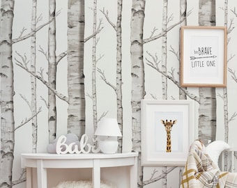 Birch Forest | Peel 'n Stick or Traditional Wallpaper | Made in the USA • Vinyl-Free •  Non-toxic