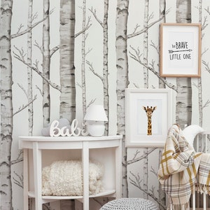 Birch Forest | Peel &#39;n Stick or Traditional Wallpaper | Made in the USA • Vinyl-Free •  Non-toxic