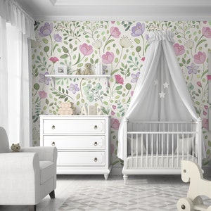 LILAC Posie Watercolor Floral Mural || Traditional or Removable Wallpaper • Vinyl-Free •  Non-toxic