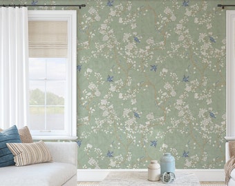 Chaumont | Misty Green | Peel 'n Stick or PrePasted Wallpaper | Vinyl-Free | Non-toxic