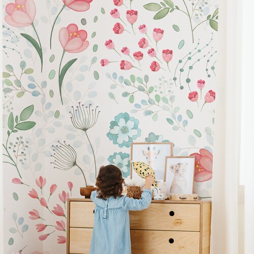 Posie Watercolor Floral Mural Traditional or Removable - Etsy