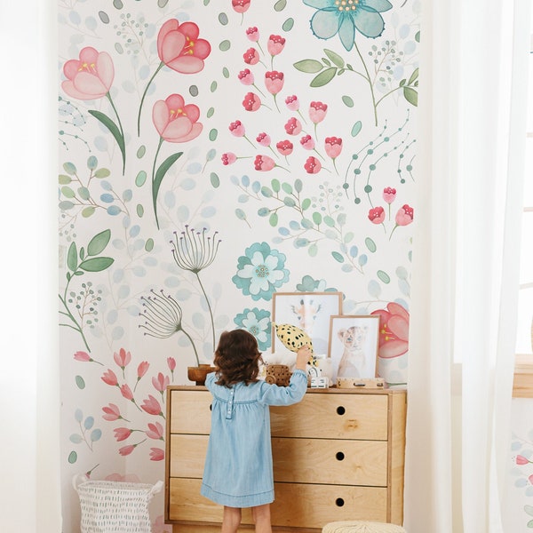 Whimsy Floral Mural || Traditional or Removable  Wallpaper | Vinyl-Free | Non-toxic