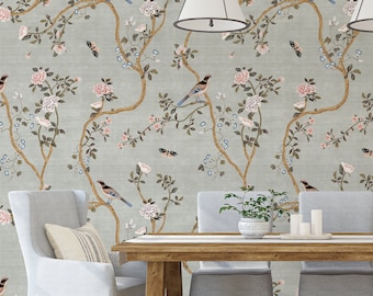 Avignon Chinoiserie | Silver Lake | Peel 'n Stick or PrePasted Wallpaper Removable • Vinyl-Free •  Non-toxic