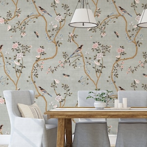 Avignon Chinoiserie Silver Lake Peel 'n Stick or PrePasted Wallpaper Removable Vinyl-Free Non-toxic image 1