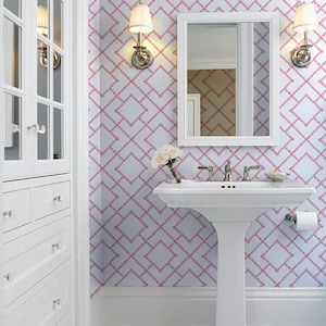 Pink Bamboo Trellis Repositionable Peel 'n Stick Wallpaper Custom Sizes and Colors! • Vinyl-Free •  Non-toxic