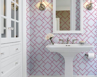 Pink Bamboo Trellis Repositionable Peel 'n Stick Wallpaper Custom Sizes and Colors! • Vinyl-Free •  Non-toxic