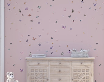 Butterfly Kaleidoscope | Blush Peel n Stick or Traditional PrePasted Wallpaper | Custom Colors | Made in the USA! • Vinyl-Free •  Non-toxic