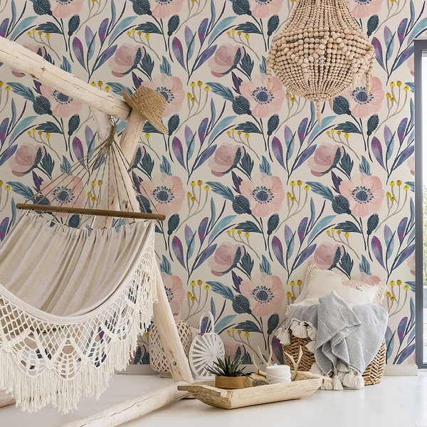 Papel pintado Jane Floral • Fácil de aplicar, removible, autoadhesivo o preencolado, ¡en colores personalizados! • Sin vinilo • No tóxico