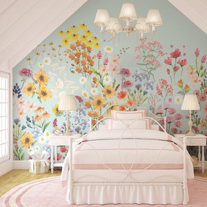 Wildflower Mural || Sky || Traditional or Removable • Vinyl-Free •  Non-toxic