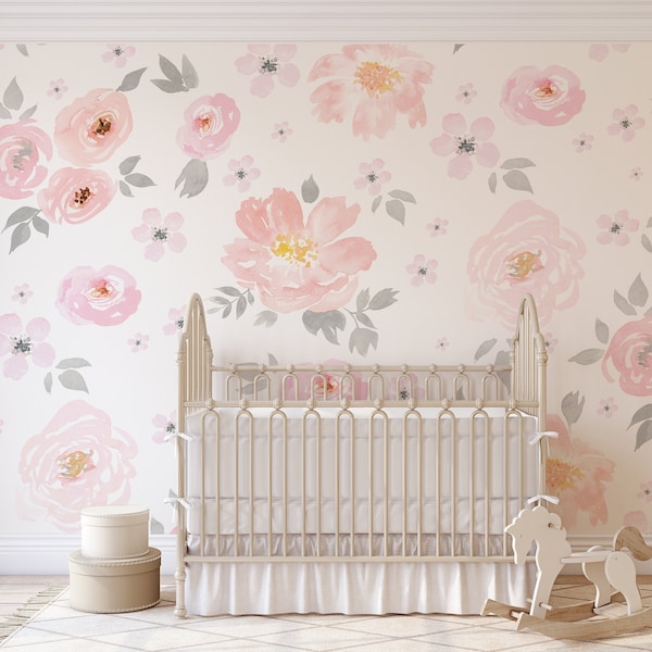 Amara Floral Wallpaper Mural || Watercolor Floral || Traditional or Removable • Vinyl-Free •  Non-toxic