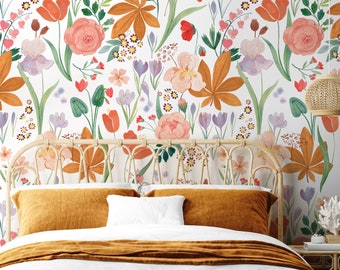 Hazel Mural || Watercolor Floral || Traditional or Removable Wallpaper • Vinyl-Free •  Non-toxic