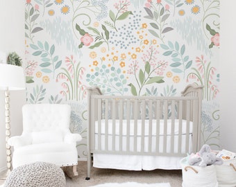 Camila Floral Mural || Traditional or Removable Wallpaper • Vinyl-Free •  Non-toxic