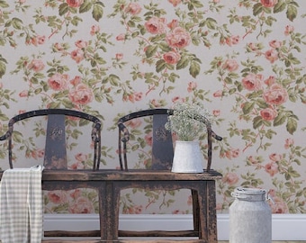 Ascot Rose | Pink | Peel 'n Stick or PrePasted Wallpaper Removable • Vinyl-Free •  Non-toxic