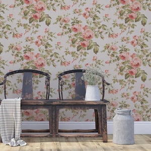 Ascot Rose | Pink | Peel 'n Stick or PrePasted Wallpaper Removable • Vinyl-Free •  Non-toxic