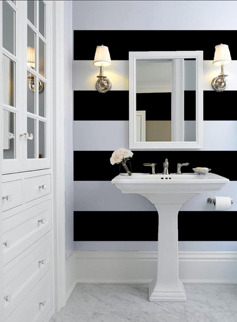 Bold Black and White 12 Stripe Wallpaper Peel 'n Etsy