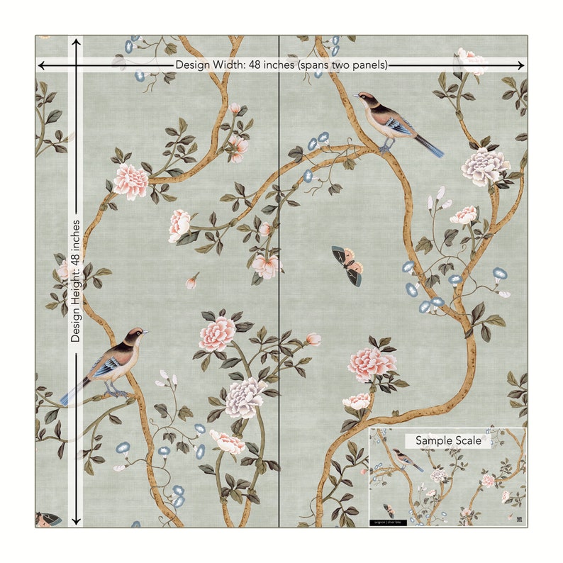 Avignon Chinoiserie Silver Lake Peel 'n Stick or PrePasted Wallpaper Removable Vinyl-Free Non-toxic image 4