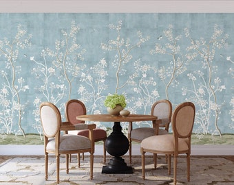Giverny | French Moire Chinoiserie Wallpaper Mural