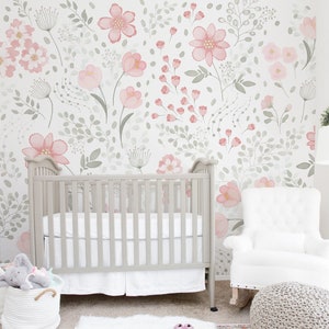 Whimsy Floral | Ballet Pink | Traditional or Removable  Wallpaper • Vinyl-Free •  Non-toxic