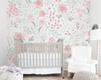 Whimsy Floral | Ballet Pink | Traditional or Removable  Wallpaper • Vinyl-Free •  Non-toxic