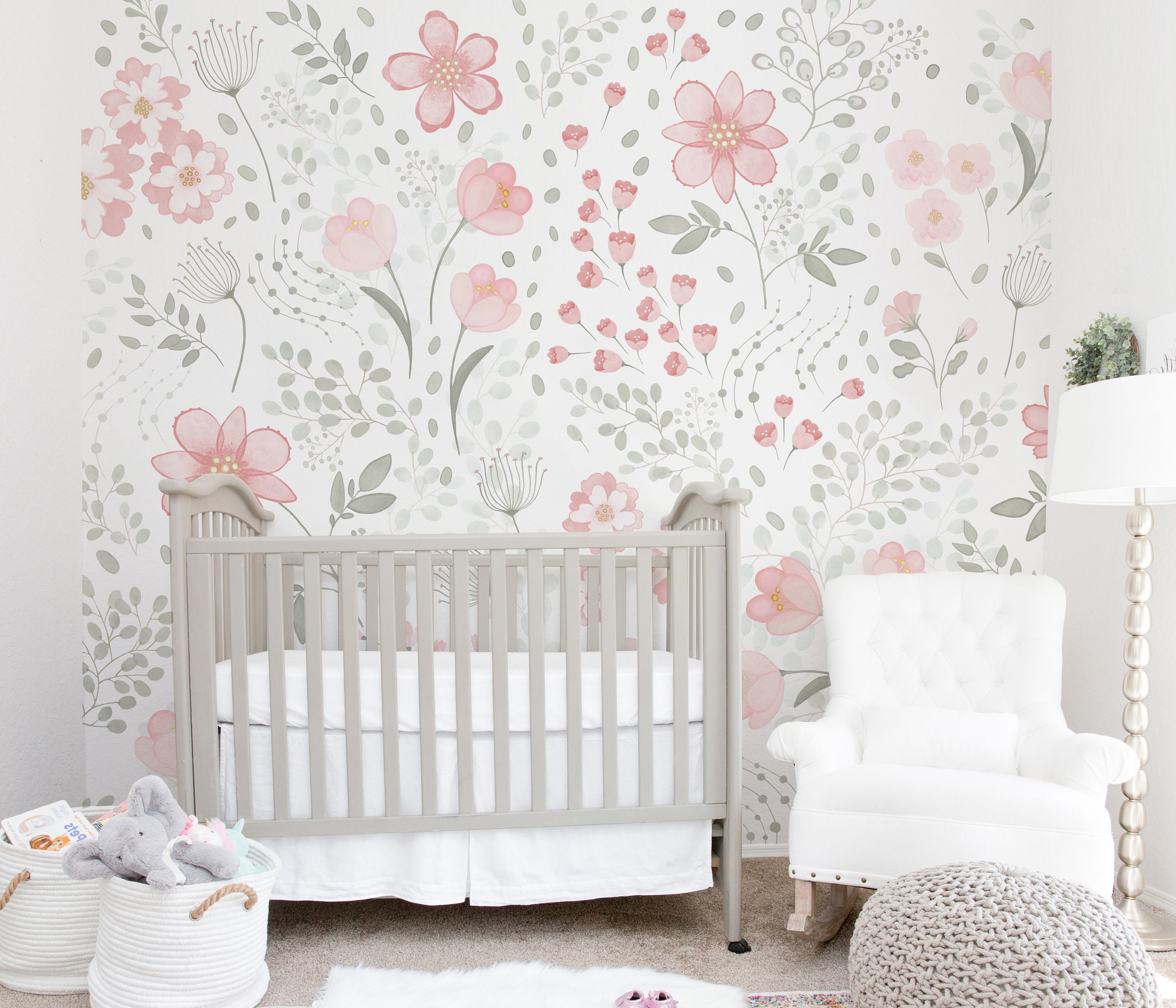 Self Adhesive Wallpaper for Nursery or Girl's Room Non Toxic Peel & Stick Wallpaper Floral Repositionable Mural Wallpaper Vinyl Free