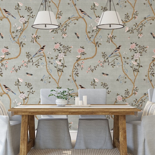 Avignon Chinoiserie | Silver Lake | Peel 'n Stick or PrePasted Wallpaper Removable • Vinyl-Free •  Non-toxic