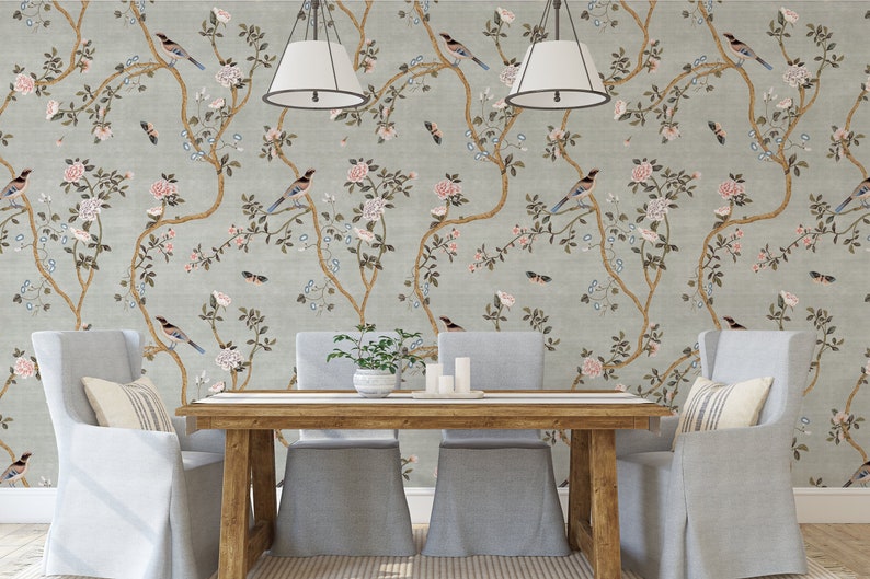 Avignon Chinoiserie | Silver Lake | Peel 'n Stick or PrePasted Wallpaper Removable \u2022 Vinyl-Free \u2022  Non-toxic