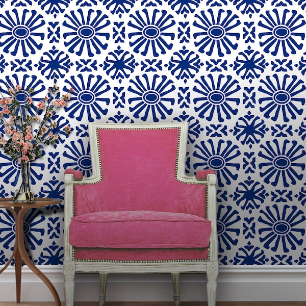 Bright Navy Cusco | Peel 'n Stick or Traditional Prepasted Wallpaper | Custom Colors | Made in the USA • Vinyl-Free •  Non-toxic