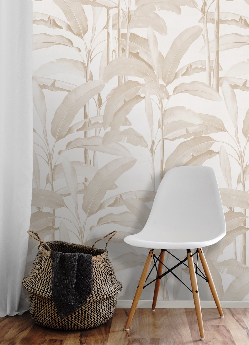 Khaki Large Scale Palms Removable Peel 'n Stick or Pre-pasted Wallpaper Vinyl-Free Non-toxic image 2