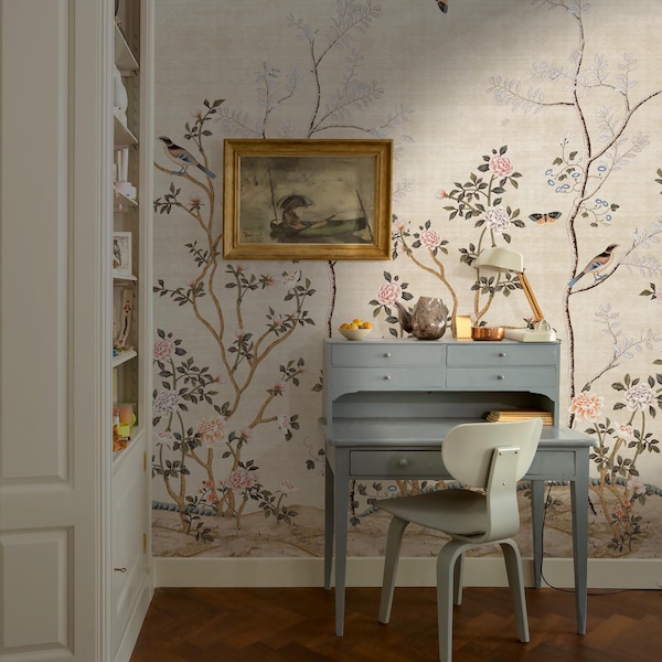 Giverny | Savory Cream Chinoiserie Wallpaper Mural